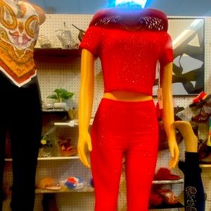 Beautiful red 2 pc Rhinestone pant suit